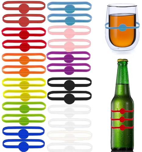 Stretchable Drink Markers 24pcs, Strip Tag Marker for glasses cup, beer bottle, mug, Jar, Christmas party solution (muti)