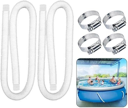 Swimming Pool Pump Replacement Hose,2pcs Swimming Pool Replacement Hose with 4 Metal Clamps,Pool Filter Hose for Above Ground Pools(32mm)