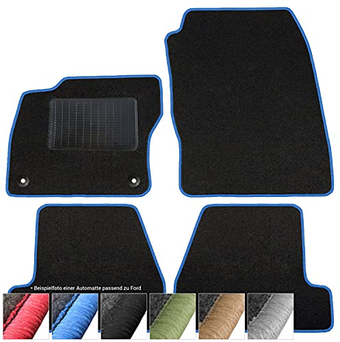 moto-MOLTICO Fußmatten Auto - Velours Autoteppiche | passend für Ford Ranger (2015-2022) - 4-teiliges Set - Schwarze Automatten mit Blauen Ziernähten