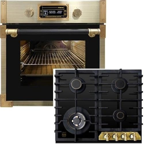Kaiser Forno a pirolisi EH 6427 AD+KCG 6335 Em, in vetro nero da incasso a pirolisi, da 73 l, 60 cm+60 cm, vetro nero, da incasso retrò, da 3,8 kW
