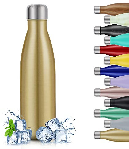 TITIROBA Trinkflasche Edelstahl 500ml Vakuum Isolierte,Auslaufsicher Thermosflasche,Isolierflasche BPA-frei 24 Std. Kalt und 12 Std Heiß Glossy Champagne Gold