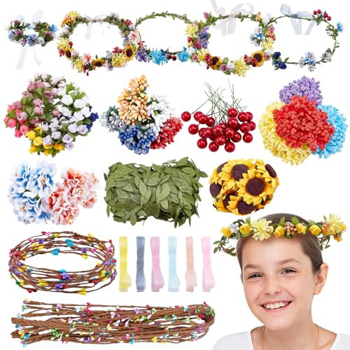 INFUNLY Set di 261 corone di fiori fai da te, kit per realizzare ghirlande floreali fatte a mano, kit per creare la tua ghirlanda di fiori da sposa o per la doccia, regalo per donne, decorazione per