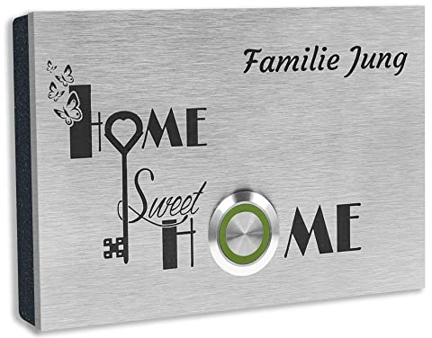 Jung-Edelstahl-Design Türklingel London1G Motiv Home sweet Home. Klingelplatte 12x8 cm. Klingelschild mit Gravur Klingeltaster mit oder ohne LED…