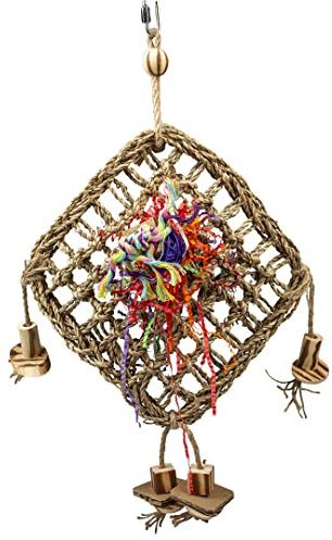 duvoplus, Kletternetz aus Seegras mit Blöcken 46 x 28 x 14 cm, Mehrfarbig, Vögel, Mehrfarbig