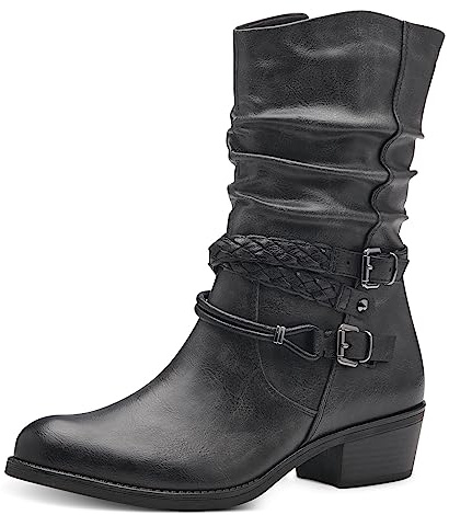 MARCO TOZZI Stivaletti Donna con Tacco in Pelle Sintetica con Fibbie, Anthracite Com, 41 EU