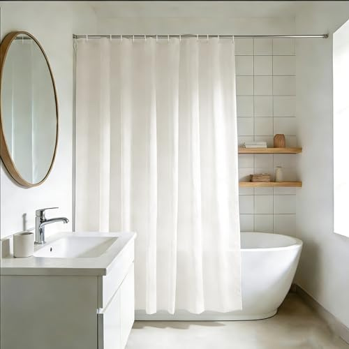 YISURE Duschvorhang Beige Stoff Textil 200x200 Waschbar für Badewanne | waschbar Polyester badevorhang badewannenvorhang wasserabweisend mit Metallösen, Breite 200 x Höhe 200cm