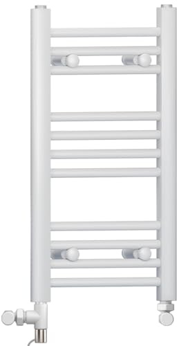 300mm Wide White Dual Fuel Electric Radiator Bathroom Towel Rail Radiator With Thermostatic and Standard Electric Element UK (300 x 600 mm (h), Standard Electric Element)