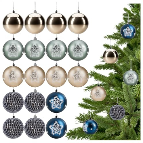 com-four® 18x Weihnachtskugeln, Christbaumkugeln bruchsicher aus Kunststoff für Weihnachten, Baumschmuck für den Christbaum mit Anhänger