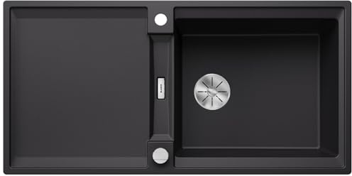 BLANCO ADIRA XL 6 S Fregadero de granito de color negro de SILGRANIT | Tipo de montaje: instalación desde arriba | Reversible | Para armarios inferiores de 60 cm de ancho | Gran lavabo | Superficie | [100 x 50 x 21,2 cm] | para armarios inferiores de 60 cm de ancho | fácil de limpiar | lavabo grande | reversible
