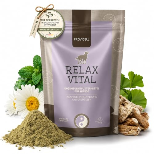 PROVICELL Beruhigungsmittel für Hunde Pulver 60g – Relax Vital mit Baldrian & Melisse – Entspannung & Anti-Stress für Hunde bei Autofahrt, Silvester & Alltag – Mit Tierärzten in Deutschland entwickelt