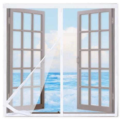 Magnet Fliegengitter Fenster 80x80cm,Mückenschutz Fenster Magnet,Insektenschutz Fenster Magnet mit Selbstklebeband für Fenster Hält Käfer/Fliegen/Mücken Draußen,Weiß