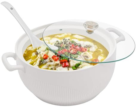 HOUSN Suppenterrine aus Keramik, rund, aus weißem Porzellan, Auflaufform, Servierschüssel, dekoratives Geschirr für Suppe, Müsli, Eintopf, Chill, Miso-Suppe Bringen Sie einen Löffel mit,Weiß