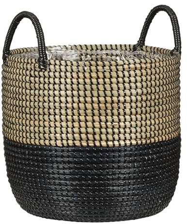 Scheurich Jonc de mer 39 - Panier à plantes avec poignées en jonc de mer - Couleur : noir naturel - Diamètre : 39 cm - Hauteur : 34 cm - Volume : 38,6 l