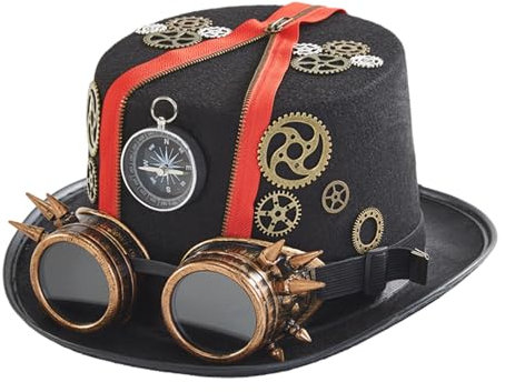 Sollee Steampunk Hüte mit Brille Steampunk Hut Steampunk Zylinder Herren Steampunk Hut Zubehör Vintage Hut für Par Cosplay Verkleidung