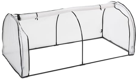 Relaxdays Frühbeet, HxBxT: 80 x 100 x 200 cm, PE-Folie, Eisen, Tür mit Reißverschluss, Hochbeet Abdeckung, weiß/schwarz