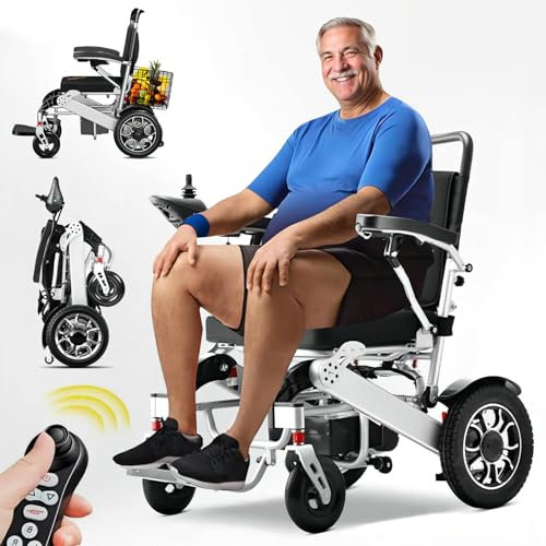 Bueuwe 30 km lange Ausdauer Elektrischer Rollstuhl Elektrisch Faltbar Leicht Elektrorollstuhl,Elektrische Rollstühle für Senioren mit Einkaufskorb,Tragfähigkeit 150 kg, All Terrain Power Rollstühle