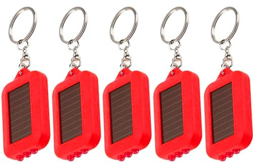 MODOAO Lampe de poche solaire porte-clés à LED - Mini lampe de poche portable à 3 LED - Lampe de poche solaire multifonction pour urgence en plein air, Rouge, 6 x 4 x 1 cm
