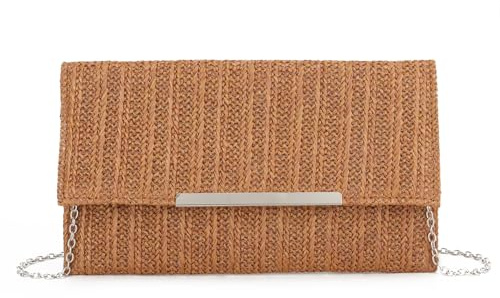 EVEOUT Stroh Clutch für Damen Stroh Abendhandtasche Sommer Gewebt Hochzeitshandtasche Umhängetasche für Party Urlaub