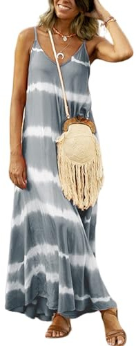 HEYPORK Damen Frühling Sommer Casual Mode Bequem Kleider Elegant Rock Frauen Cami-Kleid Bedrucktes Gestreiftes Langes Loses Kleid