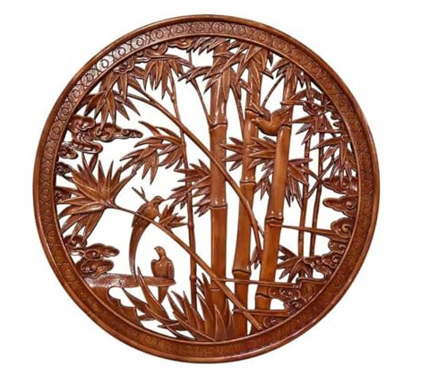 Handgeschnitztes Wandrelief-Panel aus Holz, im chinesischen Stil, Antik-Wandkunst, Plakette für Heimdekoration, braun, 78 cm