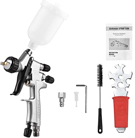 Hanzete HVLP 1.0mm Air Spray Gun Kit 250cc Fluid Cup Gravity Feed Air Paint Sprayer Mini Handheld 360-degree Paint Spraying Gun for Car Repair Furniture Surface Wall Painting DIY Models