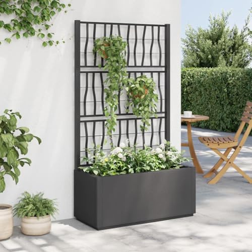 IKAYAA Jardinera con Enrejado PP Jardinera con Celosía Macetero con Soporte para Flores Plantas en Exterior Terraza Jardín Balcón Gris Oscuro 80x36x140 cm