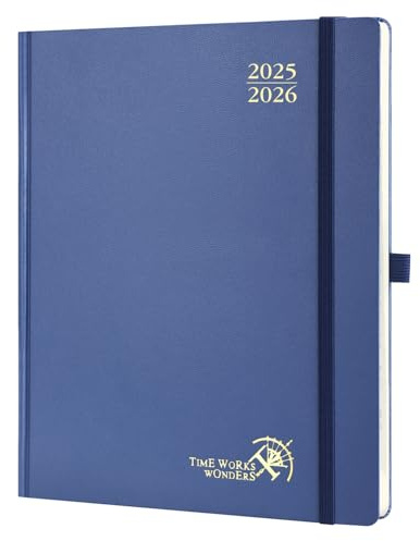 POPRUN Kalender 2025 2026 Buchkalender Hardcover, ca. A4 (26,5 x 21,5 cm), 17-Monate-Terminplaner (Aug.2025-Dez.2026), Wochenplaner 1 Woche 2 Seite mit Zertifiziertem Papier - Marineblau