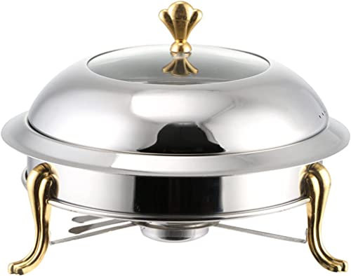 Set di scaldavivande rotondi placcati oro, in acciaio inox, per buffet, catering, cucina, feste, pranzi e buffet (20 cm)