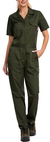 WORK IDEA Damen-Overall, kurzärmelig, mit Reißverschluss, Grün (Army Green), Medium