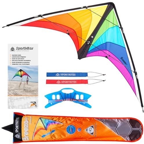HQ Design Breezo Drachen 2 Zeilen für Kinder und Erwachsene ab 12 Jahren 82x170cm mit Dyneem 50kp 2x25m Gurten + 2-6 Bft Schlaufen