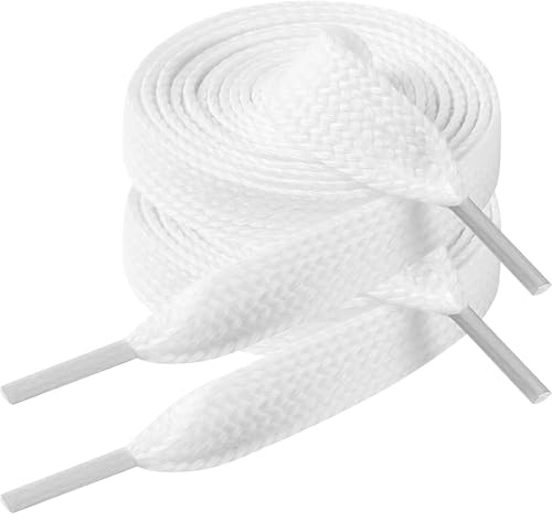 Vicloon 1 Paia Lacci Piatti da 15mm per Sneakers, Lacci Piatto Largo Cotone, Ricambio Jumbo Larghi Piatti Shoelaces per Scarpe da Ginnastica, Lavoro, Corsa, Adulti, Bambini, Uomo, Donna(Bianco 140cm)