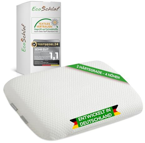 EcoSchlaf® OrthoDual, cuscino ortopedico certificato, cuscino cervicale per chi dorme sul fianco, in doppia memory foam, cuscino ergonomico, dolore al collo (60 x 35 x 14)