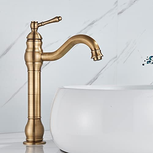 Antique Brass Bathroom Sink Faucet Mixer Deck Mounted Hot & Cold Water Basin Tap Tall & Short Options Vintage Brass Finish