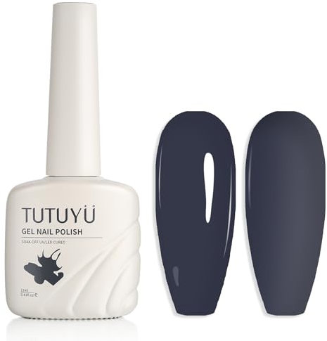 TUTUYU Grayish Black Gel Nail Polish for Girls Women, 12ml Soak Off Dark Grey Gel Polish for All-Season