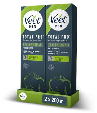 Veet Men Enthaarungscreme für Herren, Brust und Körper für normale Haut, dermatologisch getestet, wirksam nach 5 Minuten, 400 ml (2 x 200 ml)