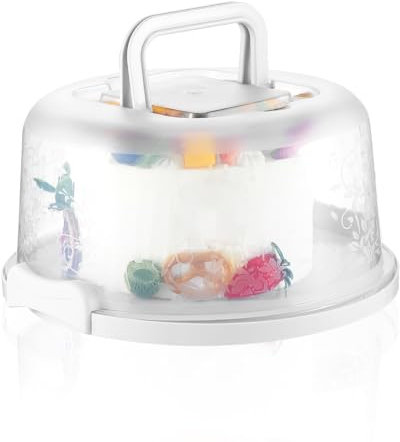Hangrow Cake Box, Round Cake Stand with Lid and Handle, Good Sealing Cake Carrier for Any 6-8 Inch Cake Storing (White)