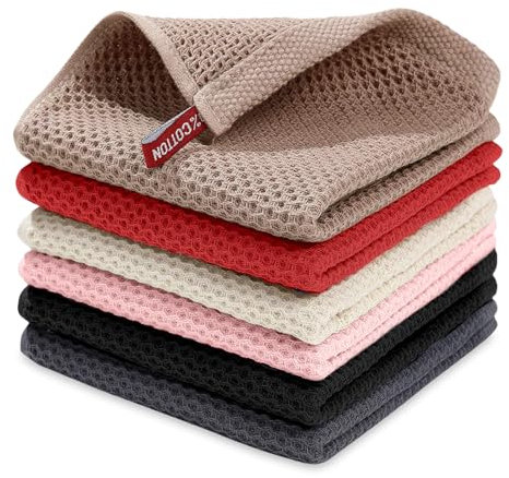 AMFUN 6 Paños de Cocina, 30x30cm, Trapos Cocina con Diseño de Gofre, Paños Cocina Algodon, Trapos de Cocina para Secar Súper Absorbentes (Hybrid)