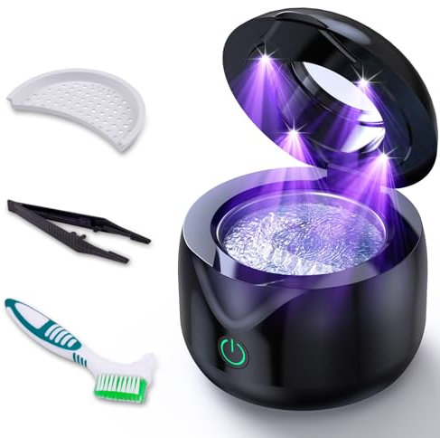 ITSHINY Nettoyeur Ultrasons, 45000Hz Bac Ultrason, 200ml Lampe UV, 25W Ultrasonic cleaner Pour Gouttière Dentaires, Prothèses Dentaires, Aligneurs, Appareils dentaires, Têtes de brosse à dents, Bijoux