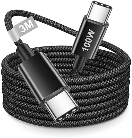 Cavo USB Type-C 3 Metri, 100W Cavo USB C USB C Nylon Cavo Type C to Type C Ricarica Rapida Cavetto Tipo C Filo Caricatore per iPhone 15 16 17 Pro Max/Plus,iPad Pro/Air,MacBook Pro,Samsung S25 S24 S23