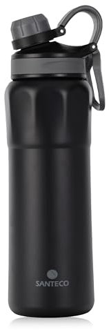 SANTECO Borraccia in acciaio inox per bicicletta, thermos 830 ml, senza BPA, anello portatile, a prova di perdite, lavabile in lavastoviglie, corsa, escursionismo