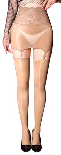 Ausing Suspender Stockings for Women Sheer Garter Tights Lace Top With Garter Belt Suspender Pantyhose 8 Denier