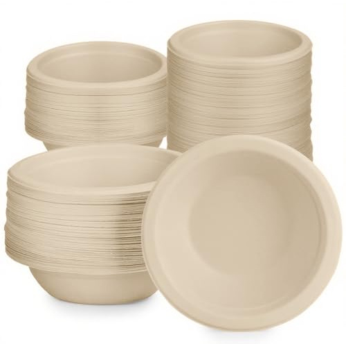 Puedno 100 Stück Ökologische Einwegsuppenschale, 260ml Pappschalen Einweg Suppenschalen, Einweggeschirr aus Zuckerrohr, Bio Suppenschüssel Kompostierbares (Braun)