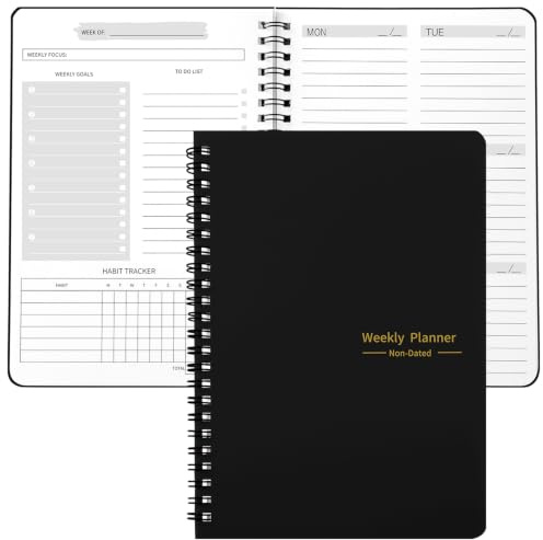 Zhswlp A5 Weekly Planner Notebook, Undated To Do List Notebook Diary 52 weeks of Daily Planner tracking for Daily life, Work, Students