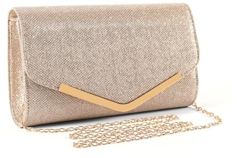 XFSRG Clutch Damen Tasche Glitzer Elegant Umschlagtasche Brauttasche Abendtasche mit Abnehmbarer Kette für Hochzeit Party Bankett Feiertage(Gold)