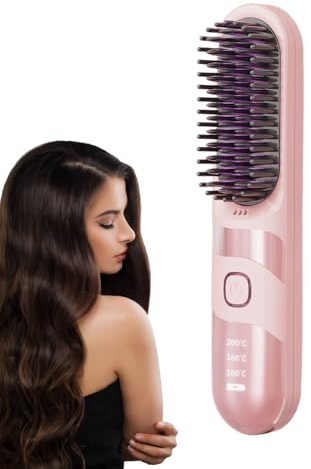 Alisador De Pelo Sin Cable | Cepillo Rizador Sin Cables | Plancha de Pelo Portátil 2 en 1 Sin Cable con 3 Temperaturas Ajustables