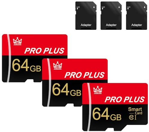 3 Pack Memory Card 64GB with Adapter, High Speed TF Card, UHS-I C10 A1 Memory TF Card for Tablet/Mobile Phone/Camera/Car Audio/Game Console (64GB-3 Pack)