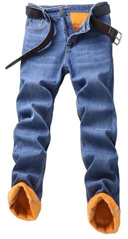 Foweknow Pantalones vaqueros térmicos para hombre, modernos, rectos, de forro polar, pantalones térmicos, cálidos, pantalones de ocio, pantalones vaqueros de invierno con bolsillos, ajustados