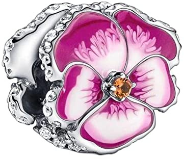 Aiwedanisting Pink Pansy Flower Bead Charm 925 Sterling Silver Pendant,Jewellery Beads Gifts for Women Bracelet Necklace