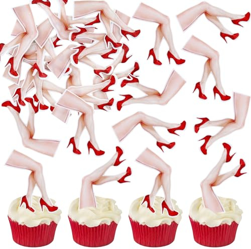 Blumomon 40Pcs Pre-Cut Edible Long Legs Cupcake Toppers Hen Party Cupcake Decoration Picks for Bachelorette Party Model Party Supplies