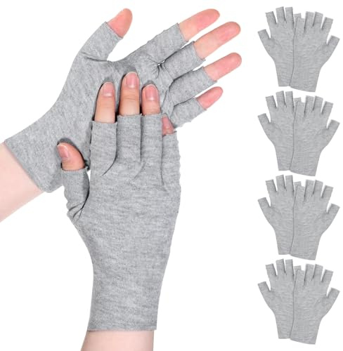 Guantes de algodón sin dedos, 5 pares de guantes hidratantes de manos para manos secas, 5 dedos abiertos, guantes suaves para eccema para mujeres, tratamiento de la piel, spa de manos, hidratación